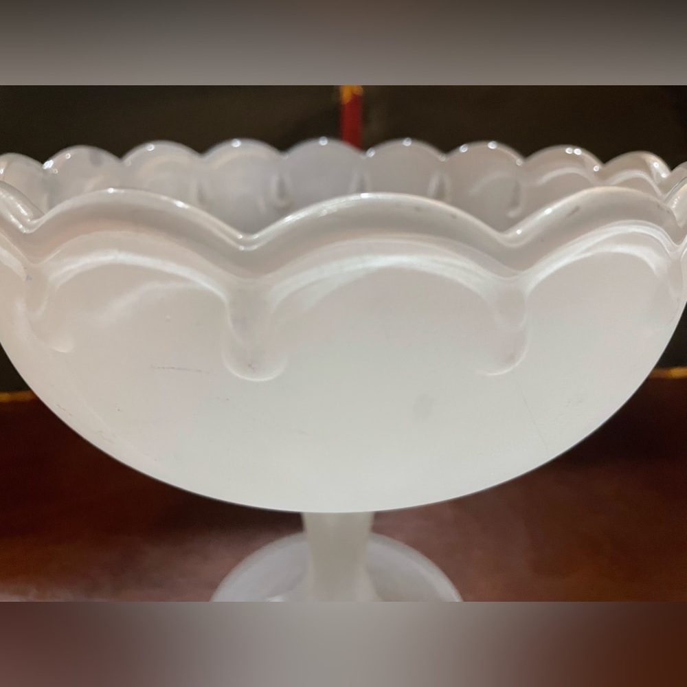 Vintage Indiana Glass Frosted Teardrop Scalloped Pedestal Compote